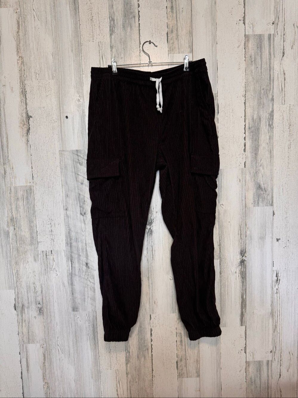 Earthbound Trading Co Brown Corduroy Elastic Drawstring Cargo Jogger Pants L